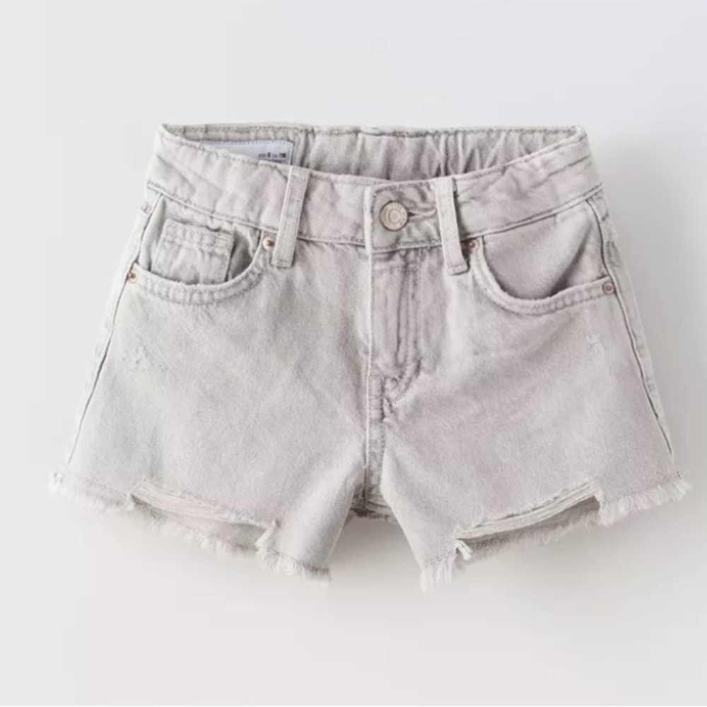 Zara Kids Gray Denim Ripped Shorts